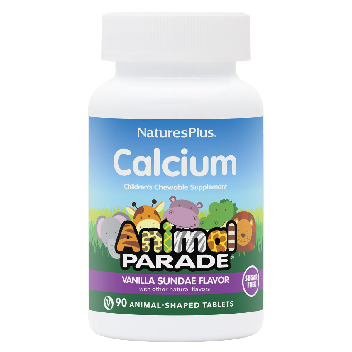 NaturesPlus Animal Parade Sugar-Free Children's Calcium, Vanilla Sundae Flavor - 90 Chewable Animal Shaped Tablets, Pack of 2 - Magnesium for Bone Health - Gluten Free - 90 Servings NaturesPlusBuy Supplements Australia