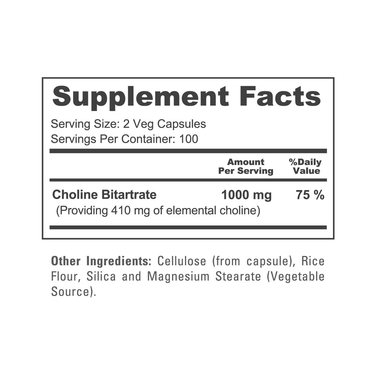 NusaPure Choline Bitartrate - Suitable for Vegetarian/Vegan, Non - GMO - 1000 mg 200 Capsules NusaPureBuy Supplements Australia