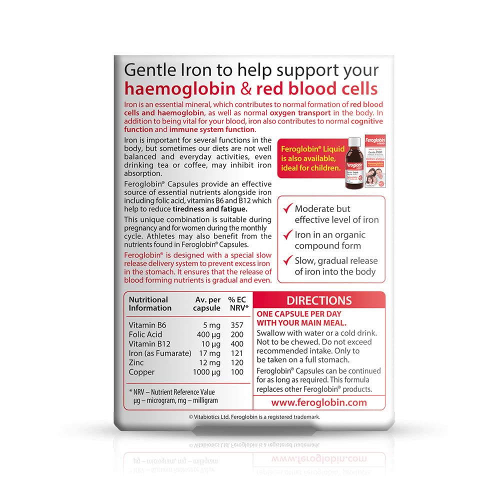 Feroglobin Iron Capsule Helps to reduce tiredness and fatigue FeroglobinBuy Supplements Australia