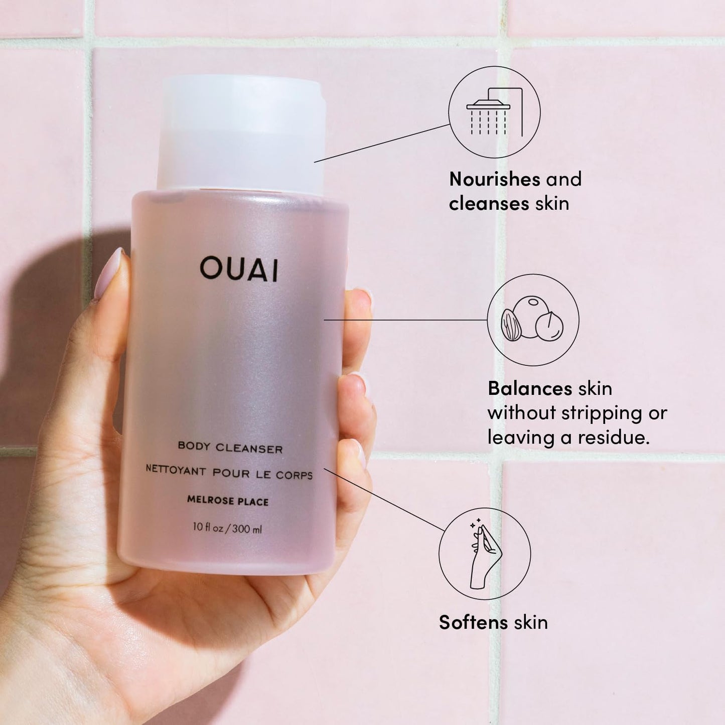 OUAI Body Cleanser, Melrose Place - Foaming Body Wash with Jojoba Oil and Rosehip Oil to Hydrate, Nurture, Balance and Soften Skin - Paraben, Phthalate and Sulfate Free Skin Care Products (10 Fl Oz) OUAIBuy Supplements Australia