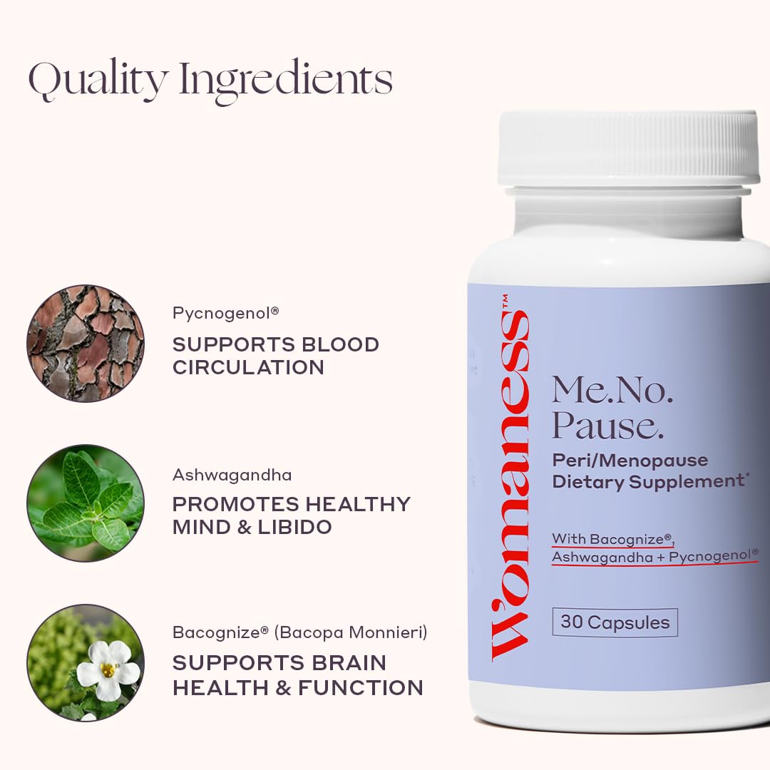 Womaness Menopause Supplements for Women - Hormone Balance for Women Perimenopause and Menopause - Ashwagandha, Pycnogenol and Bacognize for Hot Flashes, Brain Fog and Mood Hormone Free - 30 Capsules WomanessBuy Supplements Australia