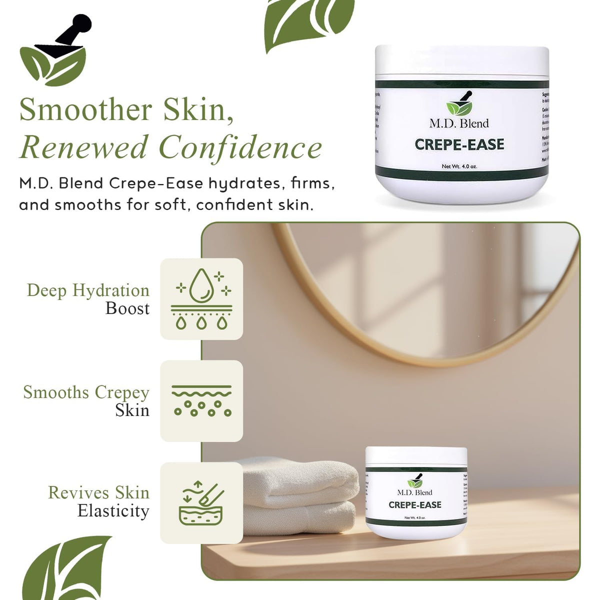 M.D. Blend Crepe-Ease Body Moisturizer Anti Aging Retinol Cream Firming, Smoothing & Hydrating Cream for Crepey Skin on Neck, Arms & Legs Crepe Skin Repair, Advanced Crepe Fix, 4 oz M.D. Blend buy supplements Au
