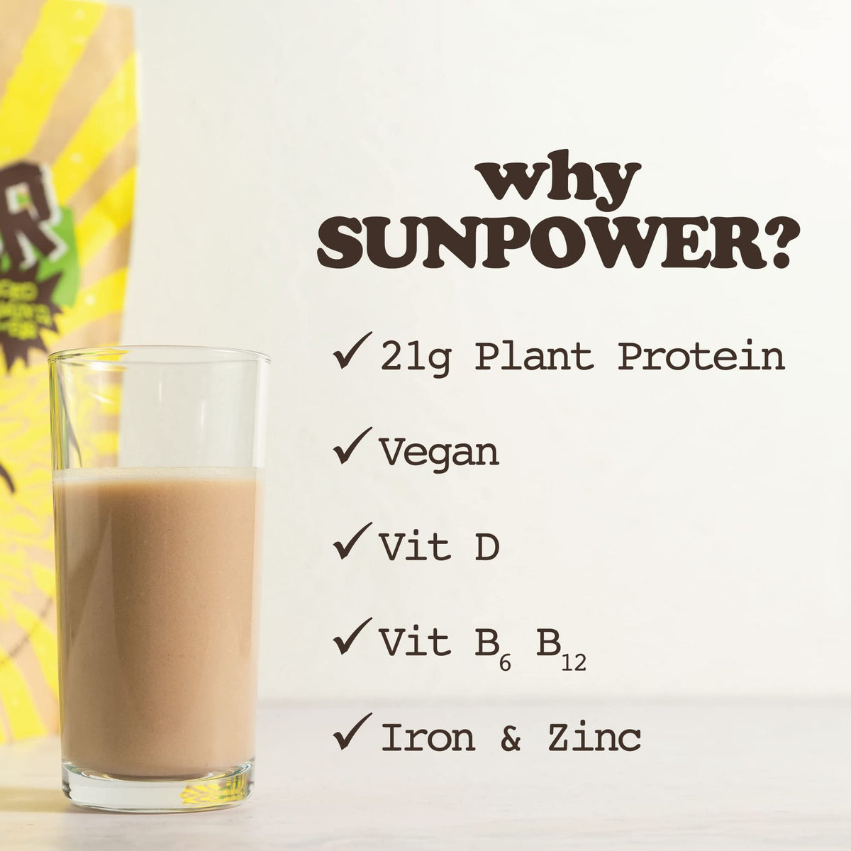 SunPower Vegan Protein Powder - 21g Plant Protein per Serving - Pea, Sunflower SunPowerBuy Supplements Australia