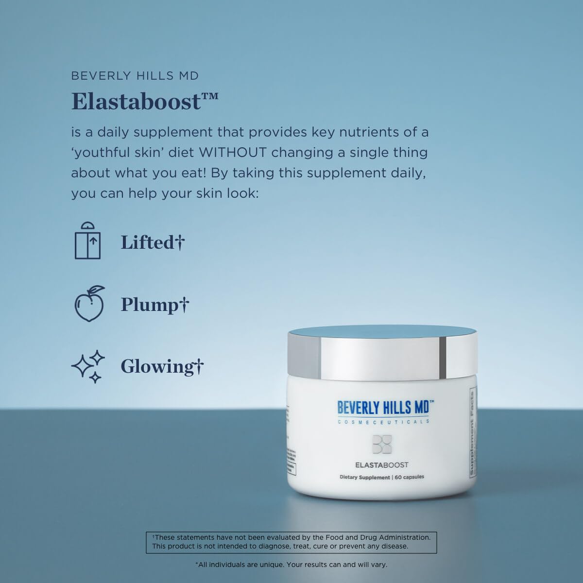 Beverly Hills MD Elastaboost Dietary Supplements for Aging Skin- Elastin Supporting Formula for Lifted, Firmer, Skin w/Hydrolyzed Elastin, Hyaluronic Acid, Vitamin C, Phytoceramides (60 Capsules) Beverly Hills MD buy supplements Au