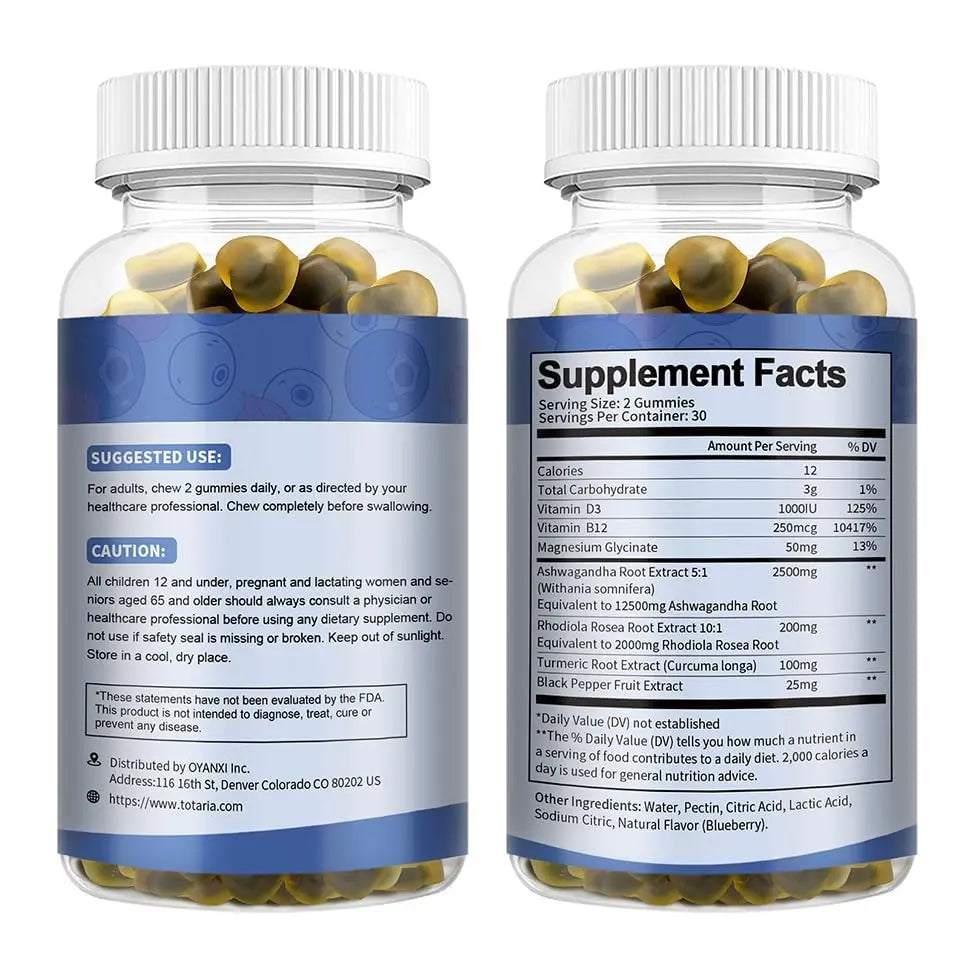 (2 Packs) Sugar Free Ashwagandha Filled Gummies w/Vitamin D3, Magnesium Glycinate, Rhodiola, Ultra Strength Ashwa Root Supplements for Women & Wen, for Relaxation, Energy, Cortisol Gummies TotariaBuy Supplements Australia