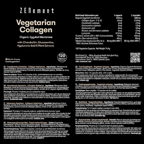 Vegetarian Collagen, from Organic Eggshell Membrane, 120 Capsules | with Glucosamine, Chondroitin, Hyaluronic Acid and Plant Extracts ZenementBuy Supplements Australia