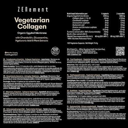 Vegetarian Collagen, from Organic Eggshell Membrane, 120 Capsules | with Glucosamine, Chondroitin, Hyaluronic Acid and Plant Extracts ZenementBuy Supplements Australia