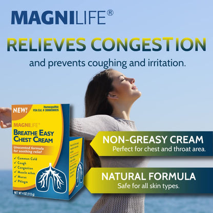 MagniLife Breath Easy Chest Cream, 4 oz, Cough & Muscle Pain Relief Cream for Adults, Chest Rub for Mucus Removal and Nasal Congestion Relief, Natural Topical, Unscented MagniLifeBuy Supplements Australia