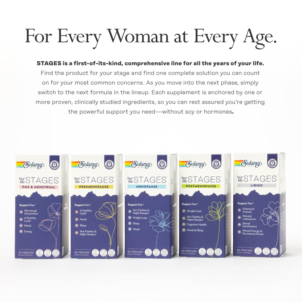 SOLARAY Perimenopause her Life Stages - Perimenopause Supplements Women - Hot Flashes, Menopause Support - Saffron and Chasteberry - Made Without Hormones - 60-Day Guarantee - 30 Servings, 60 VegCaps SOLARAYBuy Supplements Australia