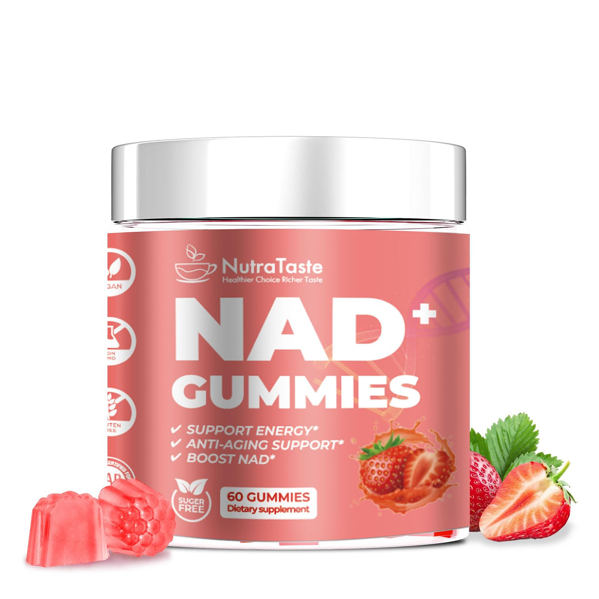 NUTRATASTE HEALTHIER CHOICE RICHER TASTE NAD⁺ Gummies Supplement for Anti-Aging, Energy & Focus Boost | Resveratrol, Nicotinamide Riboside | Strawberry Flavor, Vegan, Sugar-Free,60 Count (Pack of 1) NUTRATASTE HEALTHIER CHOICE RICHER TASTEBuy Supplements Australia