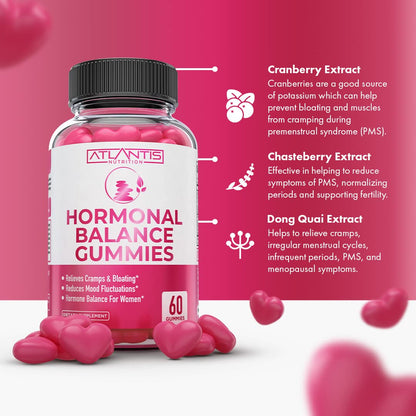 Atlantis Nutrition Hormonal Balance for Women & PMS Relief Gummies - Alleviates Cramps, Bloating, Mood Swings, Hot Flashes & Night Sweats - Cranberry, Dong Quai & Chasteberry Menstrual Cramp Relief Atlantis NutritionBuy Supplements Australia