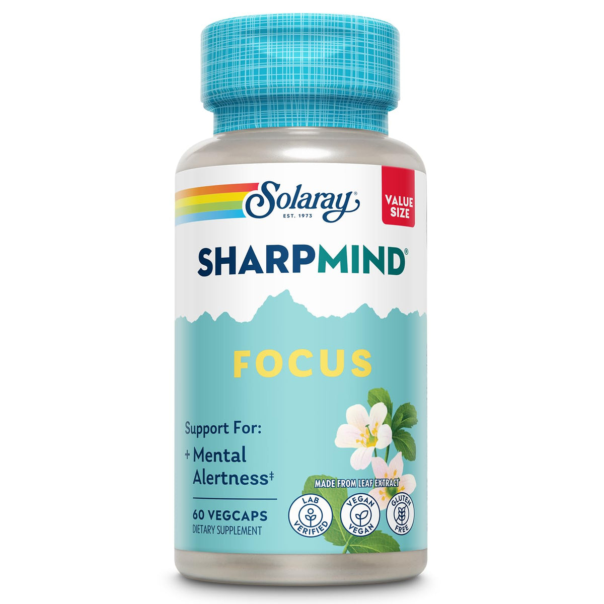 SOLARAY SharpMind Focus, Mental Alertness Nootropic Supplement for Healthy Brain Fog, Cognizin Citicoline, Lions Mane Mushroom, Bacopa Monnieri, 60 Day Money Guarantee, 60 Serv 60 Veg Caps SOLARAYBuy Supplements Australia