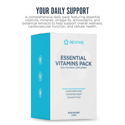 Revive MD Essential Vitamin Packs for Men & Women – Daily Multivitamin Packets with Arjuna & Turmeric Extract – Supports Heart, Joint & Organ Health Revive