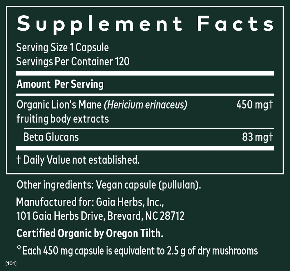 Gaia Herbs Organic Lion’s Mane Mushroom - Brain and Nerve Support Supplement Gaia HerbsBuy Supplements Australia