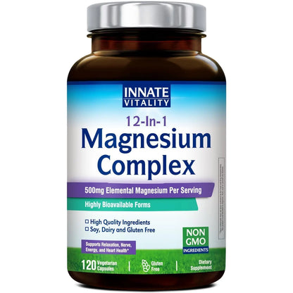 Innate Vitality 12-in-1 Magnesium Complex, 500 mg Elemental Mag, with Magnesium Glycinate Malate Taurate Aspartate & More, Innate Vitality canada supplements
