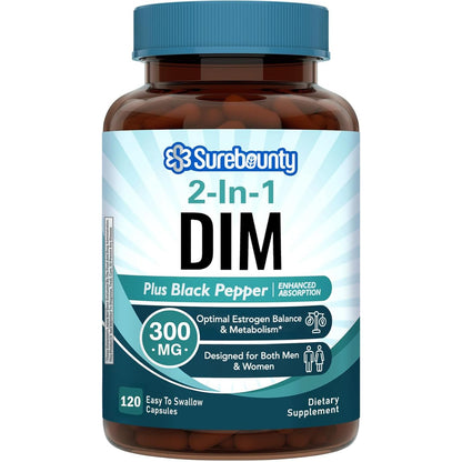 Surebounty DIM Supplement 300mg for Women & Men, Estrogen Balance & Metabolism, Hormone Balance, Menopause Support, Energy Maintainence, High Absorption with Black Pepper Extract, 120 Caps SurebountyBuy Supplements Australia