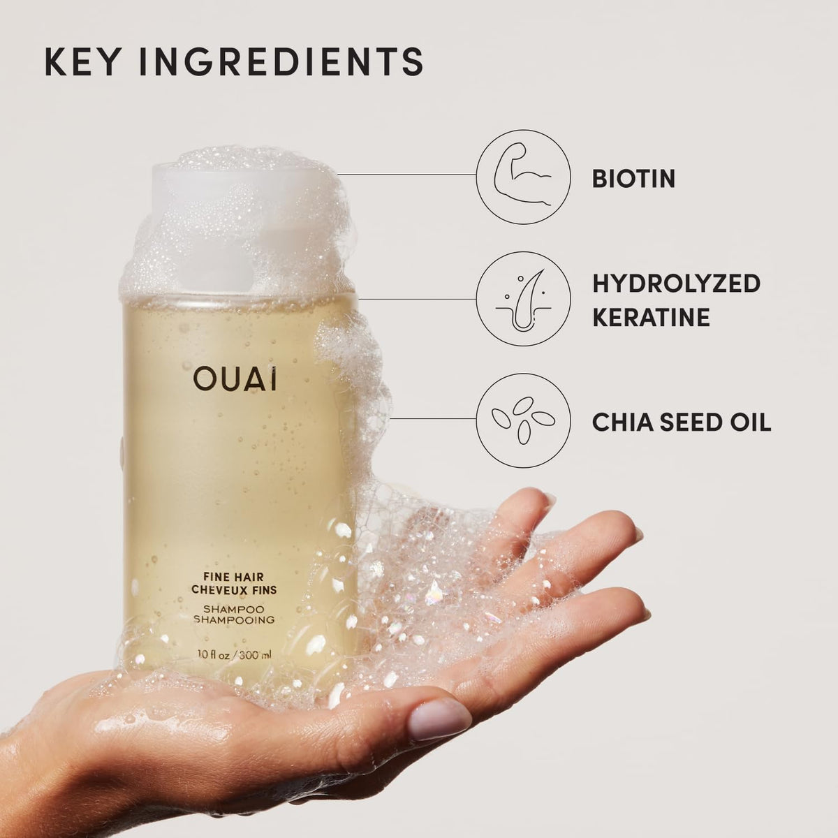 OUAI Fine Hair Shampoo - Volumizing Shampoo for Fine, Flat Strands - Made with Biotin, Keratin & Chia Seed Oil - Strengthens, Nourishes & Thickens - Color-Safe & Sulfate Free Hair Care (10 Fl oz) OUAIBuy Supplements Australia
