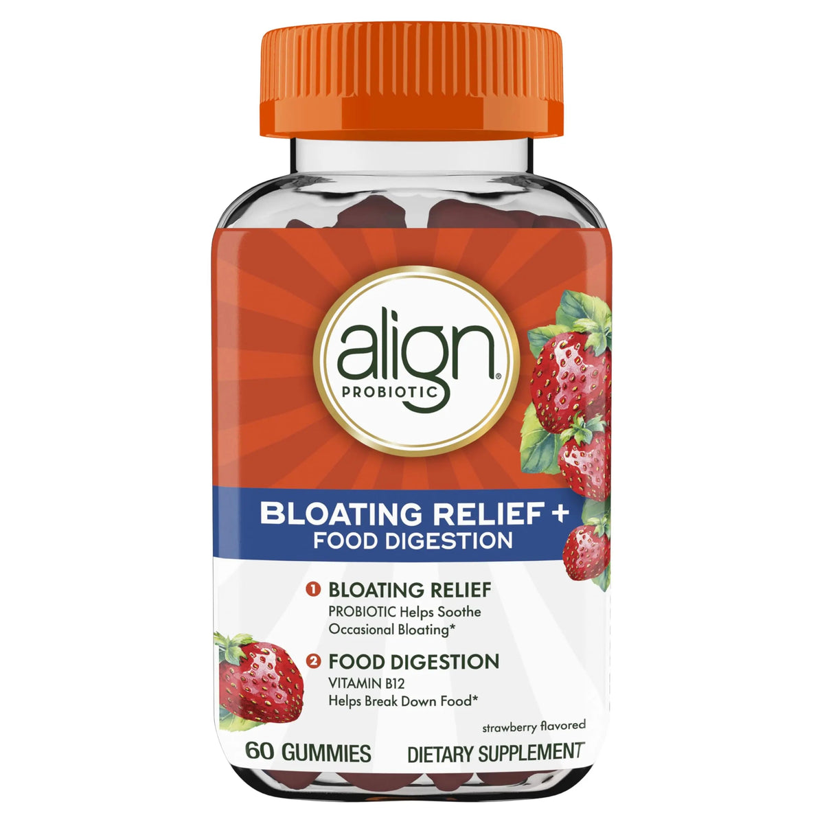 Align Probiotic, Bloating Relief + Food Digestion, Probiotics for Women and Men, Probiotic Helps Soothe Occasional Bloating*, With Vitamin B12 to Help Break Down Food into Cellular Energy*,60 Gummies AlignBuy Supplements Australia