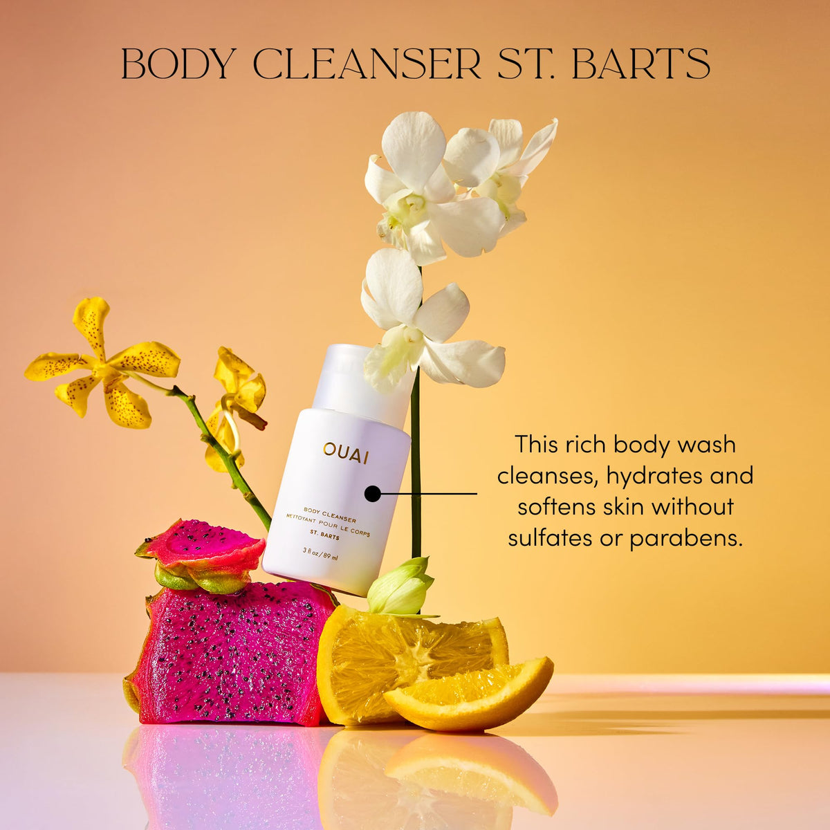 OUAI Body Cleanser, St. Barts Travel Size - Foaming Body Wash with Jojoba Oil & Rosehip Oil to Hydrate, Balance & Soften Skin - Paraben, Phthalate & Sulfate Free Skin Care Products (3 fl oz) OUAIBuy Supplements Australia