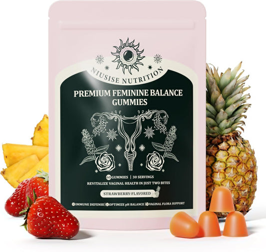 NIUSISE Feminine Balance Gummies, Premium Balance Supplement for Women PH Health, Immune Support, Energy Support, Vegan, Gluten-Free, Strawberry Flavor,