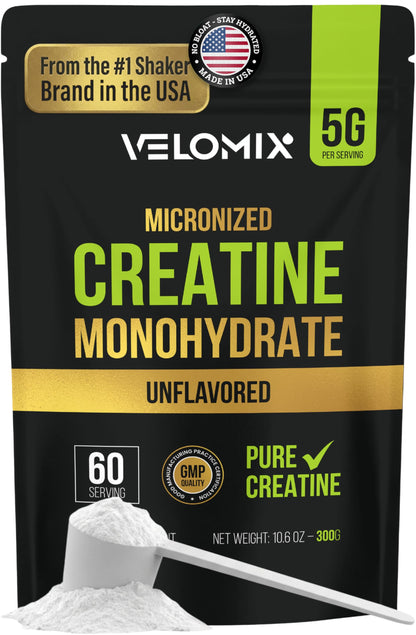 VELOMIX Micronized Creatine Monohydrate Powder - 100% Pure Creatine Powder Unflavored and Easy to Mix | Supports Muscle Growth, Recovery, and Strength | 5000mg Per Serv (5g) - 60 Servings VELOMIXBuy Supplements Australia