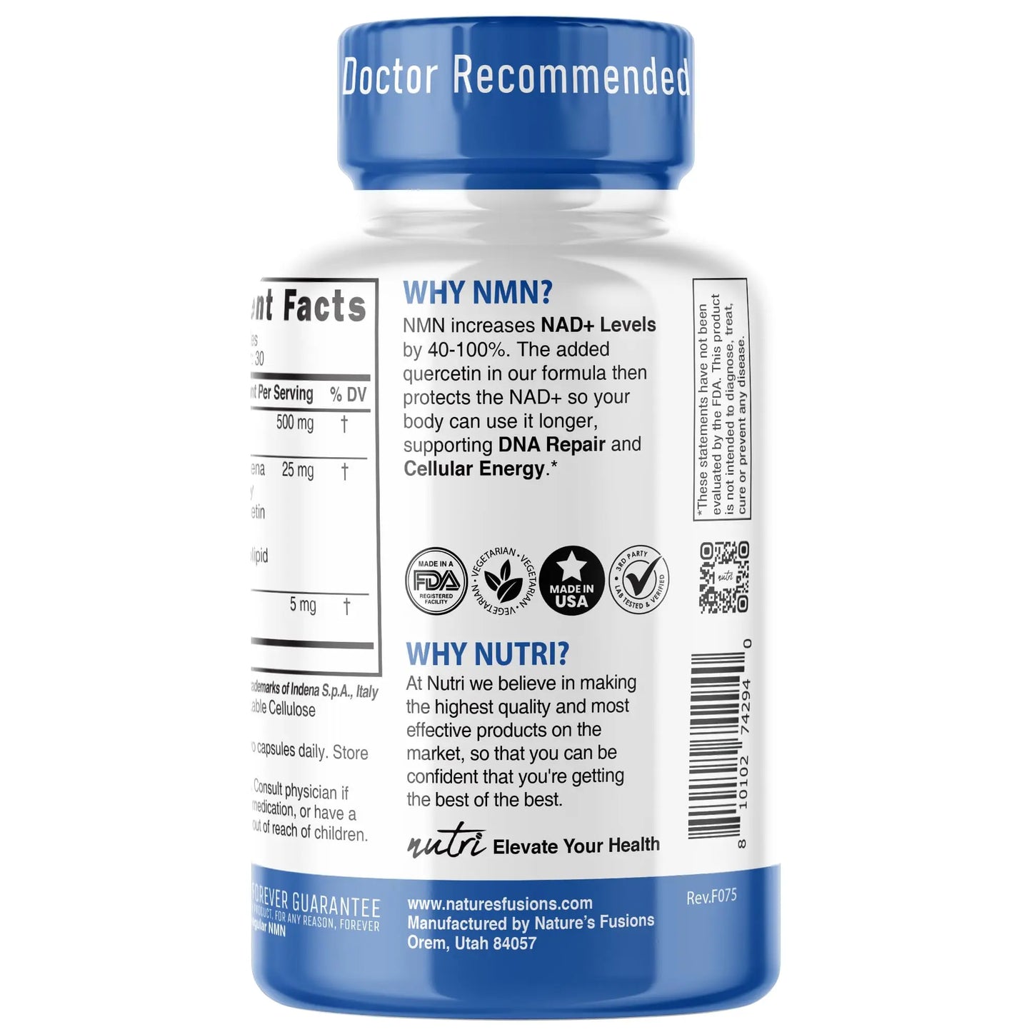 NMN Supplement 500mg NAD Supplement - Nutri Ultra High Absorption Stabilized NMN Nicotinamide Mononucleotide, 40% More NAD+ with Quercetin Phytosome & Black Pepper - mnm supplement (60 Capsules) Nature's FusionsBuy Supplements Australia
