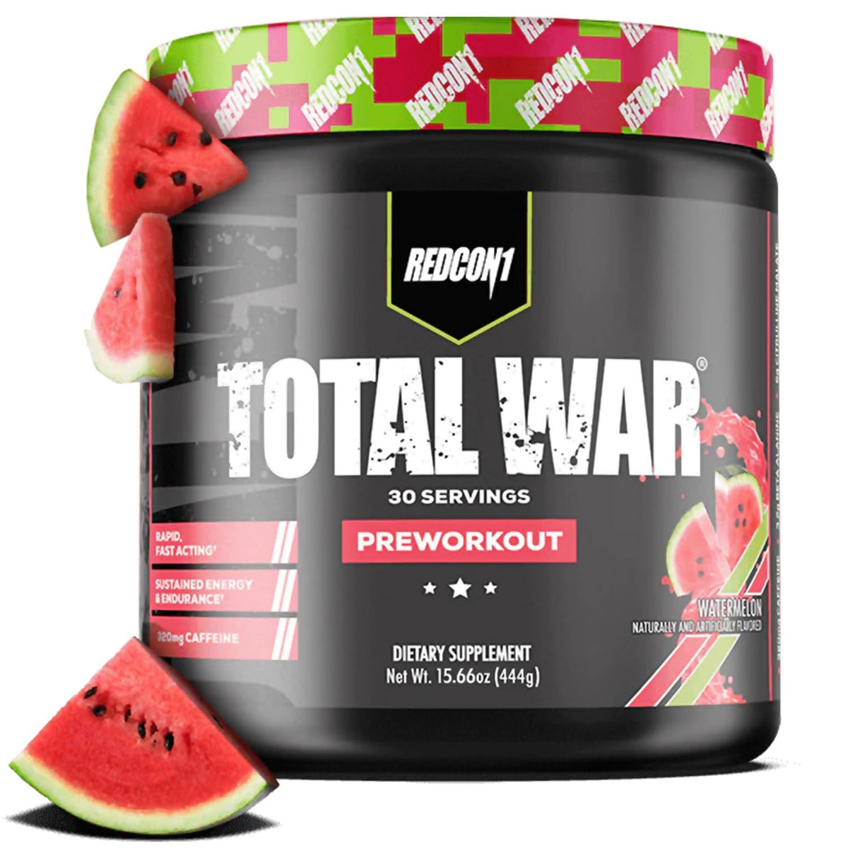 REDCON1 Total War Pre Workout, Watermelon - L Citrulline, Malic Acid, Green Tea Leaf Extract for Pump Boosting Pre Workout for Women & Men - 3.2g Beta Alanine