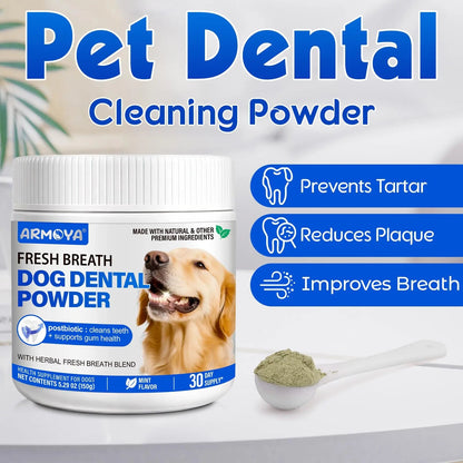 Dog Teeth Cleaning Powder - Dental Powder for Dogs Teeth - Plaque Removal - Supports Gum Health - Tartar Remover with Natural Herb Blend and Postbiotics 30 Day Supply - Mint Flavor ARMOYABuy Supplements Australia