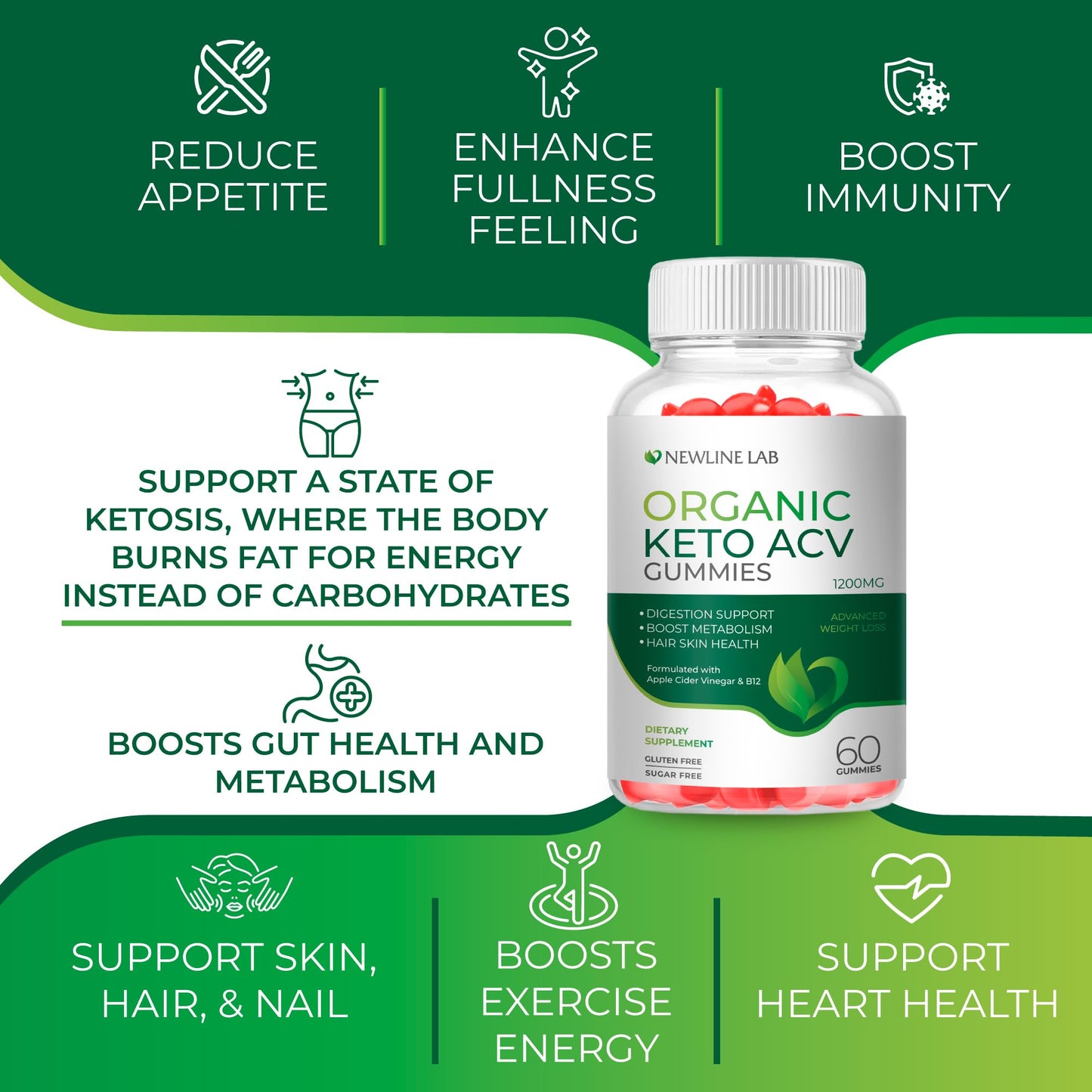 Organic Keto ACV Gummies for Advanced Weight Loss Fat Burn - Sugar Gluten Free Apple Newline LabBuy Supplements Australia