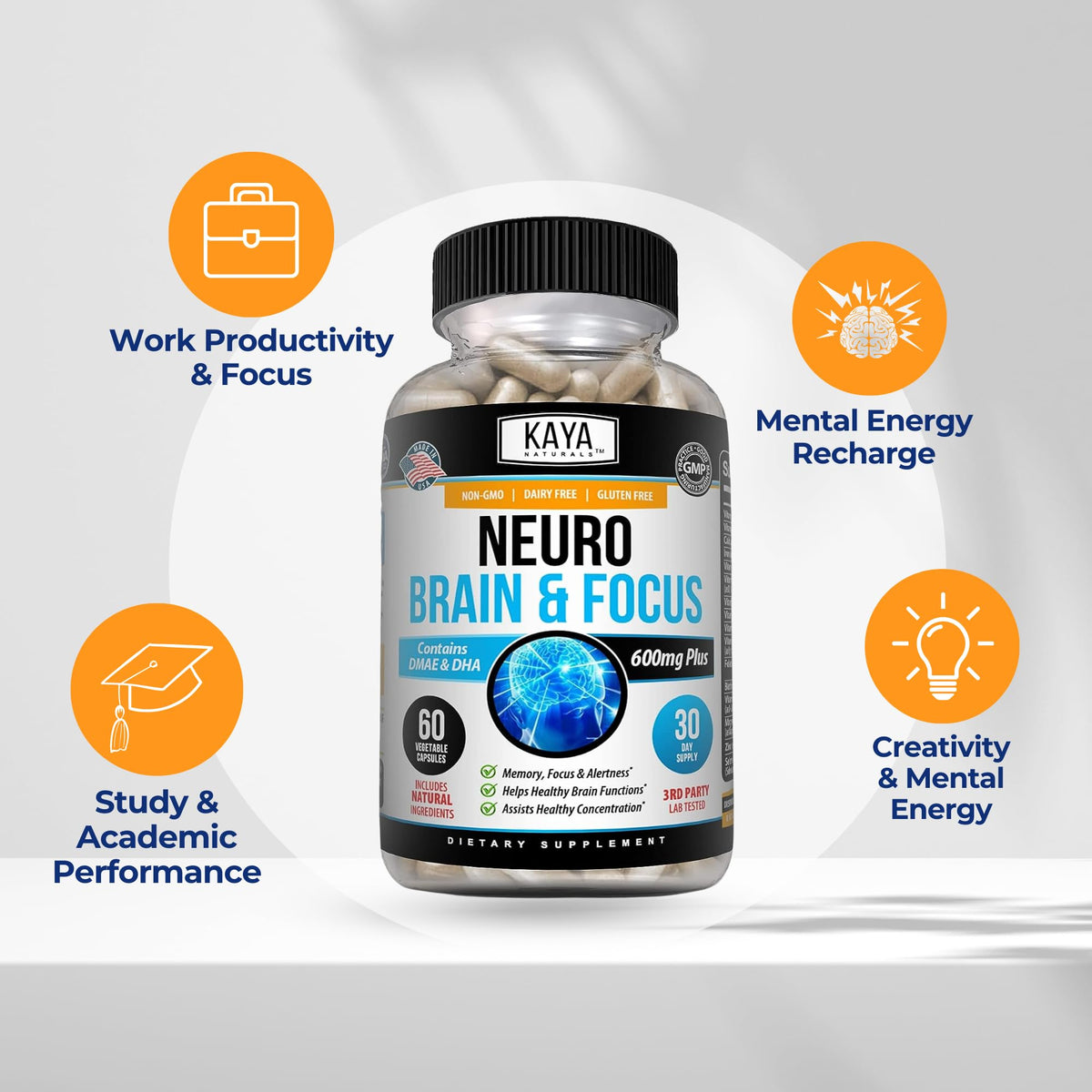 Kaya Naturals - Neuro Brain for Memory & Focus - Nootropic Energy Capsule - Nootropic Brain Support Supplement - Focus & Concentration & Learning Accuracy - Cognitive Function - 60 Count Kaya NaturalsBuy Supplements Australia