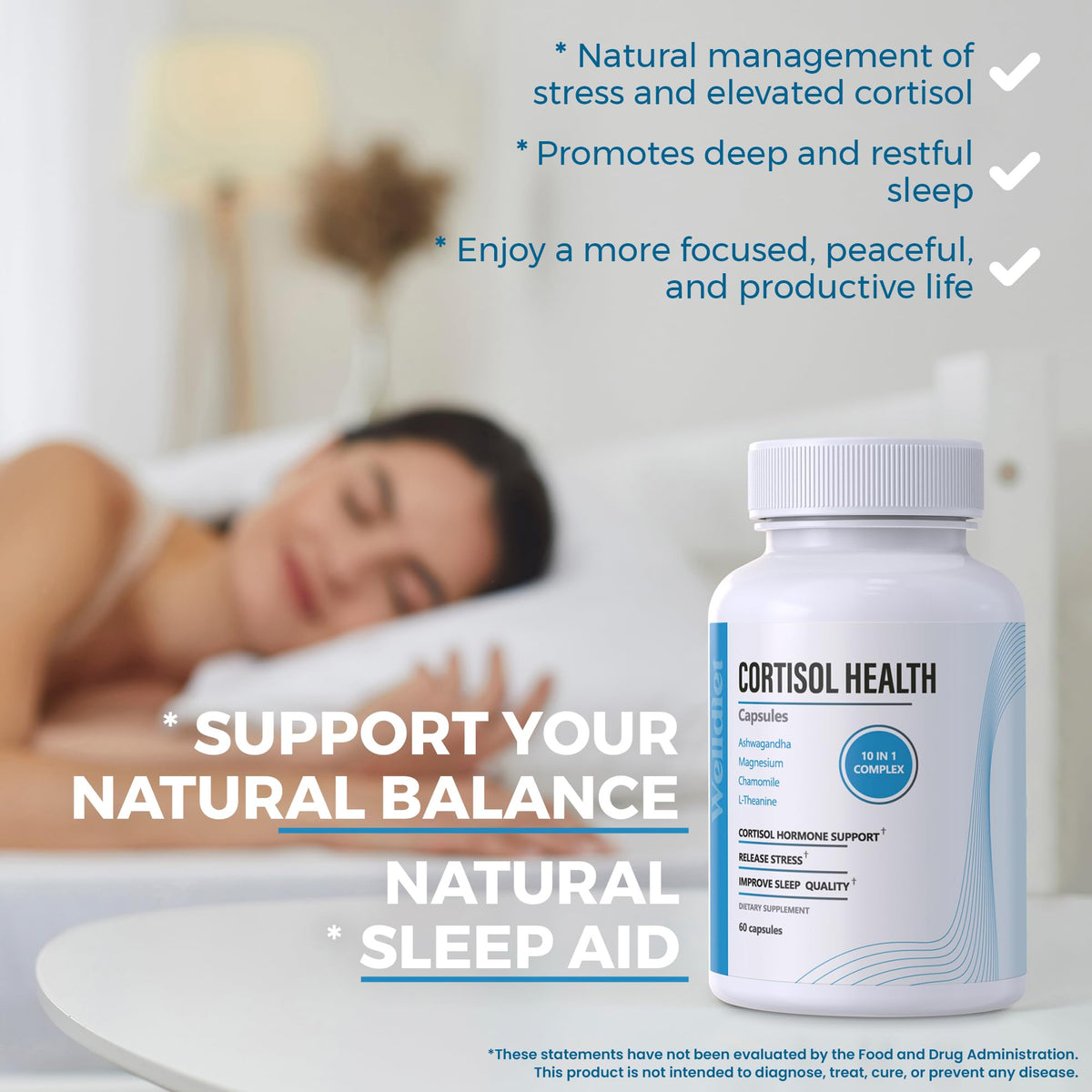 10-in-1 Cortisol Supplements with Magnesium, Ashwagandha, Chamomile, L-Theanine, St. John's Wort, Rhodiola, 60 Capsules, Cortisol Supplements For Women -& Men, Cortisol Reducer, High cortisol WelldietBuy Supplements Australia