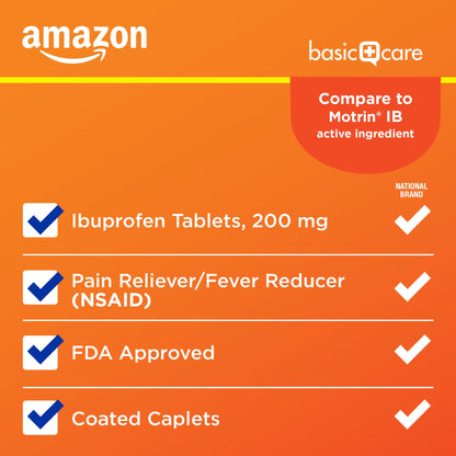 Amazon Basic Care Ibuprofen Tablets, 200 mg, Pain Reliever/Fever Reducer for Headache, Backache, Menstrual Pain and Body Aches, 100 Count Amazon Basic Care buy supplements Au