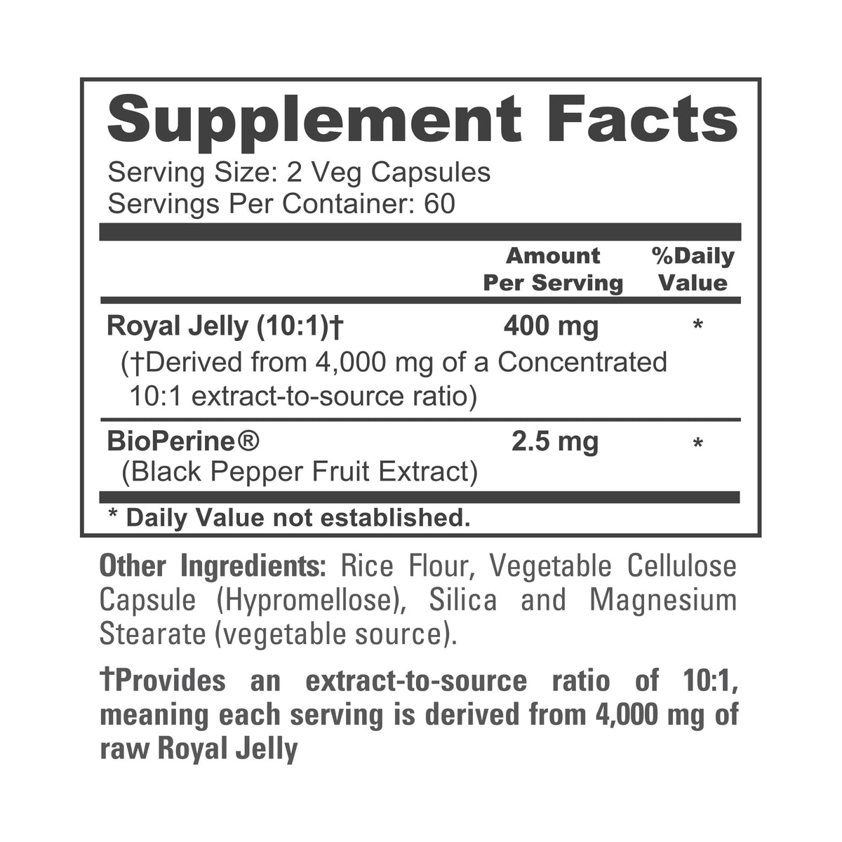 NusaPure Royal Jelly 10:1 Extract, 400 mg Equivalent to 4000mg - 120 Veggie Capsules (Non-GMO, Dairy Free, Dietary Supplement) NusaPureBuy Supplements Australia