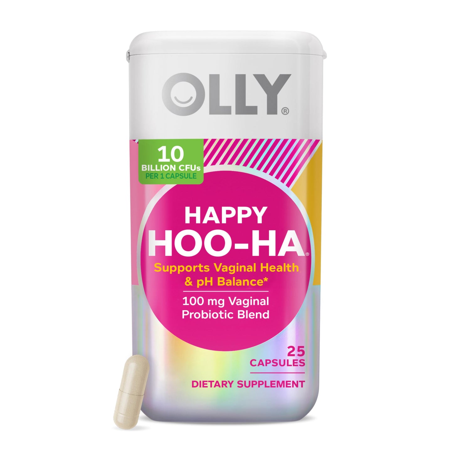 OLLY Happy Hoo-Ha Capsules, Probiotic for Women, Vaginal Health and pH Balance, 10 Billion CFU, Gluten Free - 25 Count OLLYBuy Supplements Australia