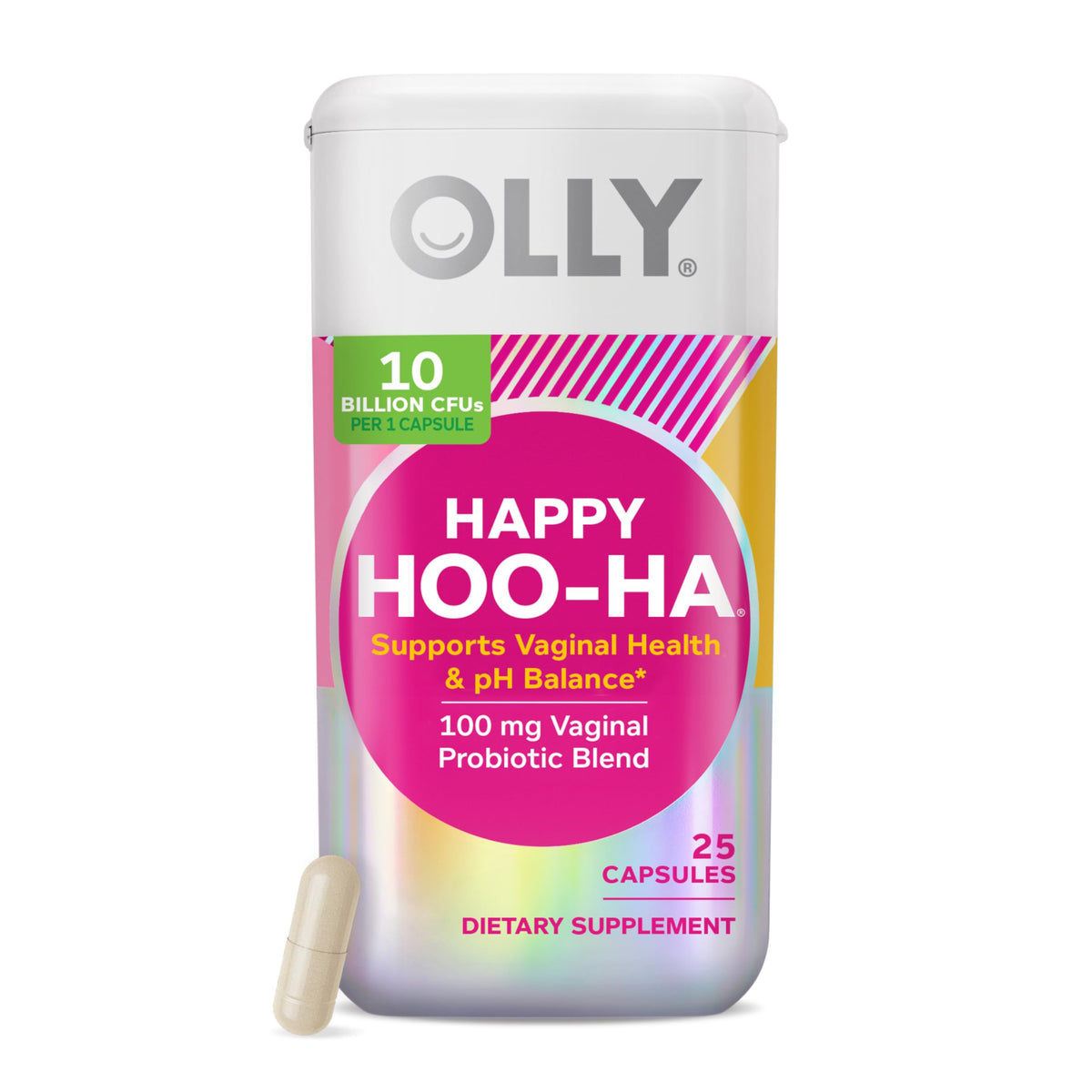OLLY Happy Hoo-Ha Capsules, Probiotic for Women, Vaginal Health and pH Balance, 10 Billion CFU, Gluten Free - 25 Count OLLYBuy Supplements Australia
