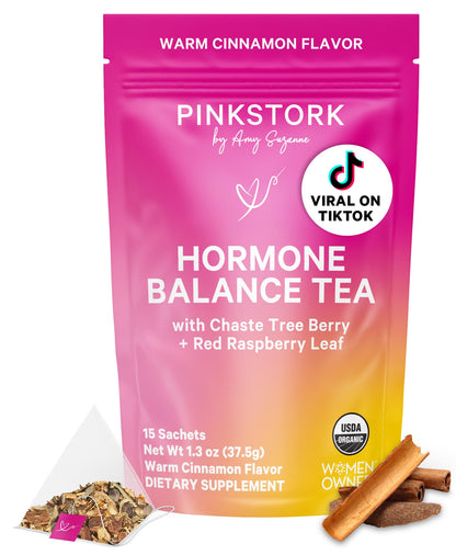 Pink Stork Hormone Balance Tea for Women – Red Raspberry Leaf & Chasteberry (Vitex) – Organic Herbal Tea for PMS, Menstrual Cycle & Perimenopause Support – Caffeine-Free Cinnamon Blend – 30 Cups Pink StorkBuy Supplements Australia