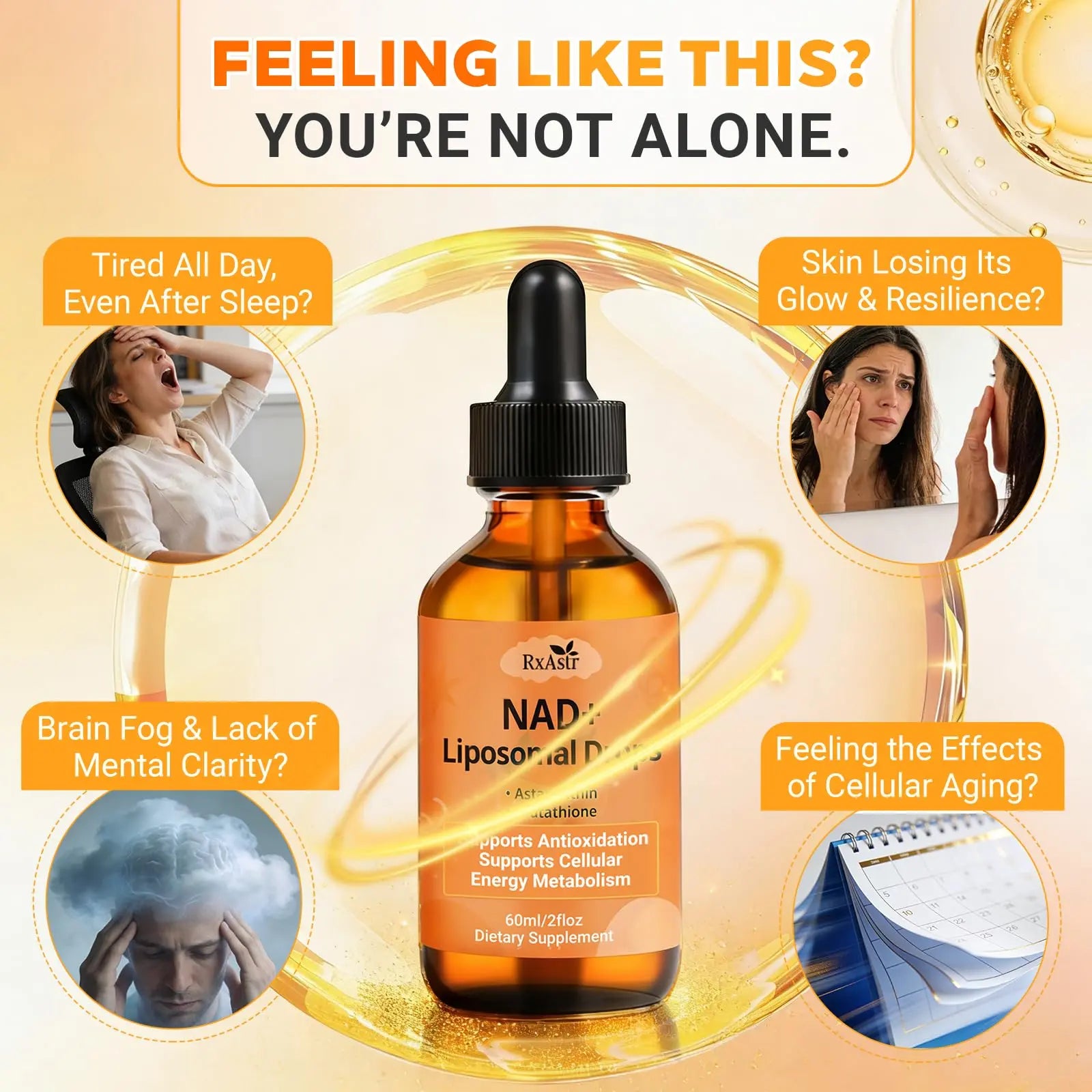 NAD+ Liposomal Drops with Astaxanthin & Glutathione, 600mg NR for Cellular Energy, Antioxidant Defense, Skin & Cognitive Support for Men & Women, Natural Citrus Flavor, Vegan, GMP Certified, 60ml RxAstrBuy Supplements Australia