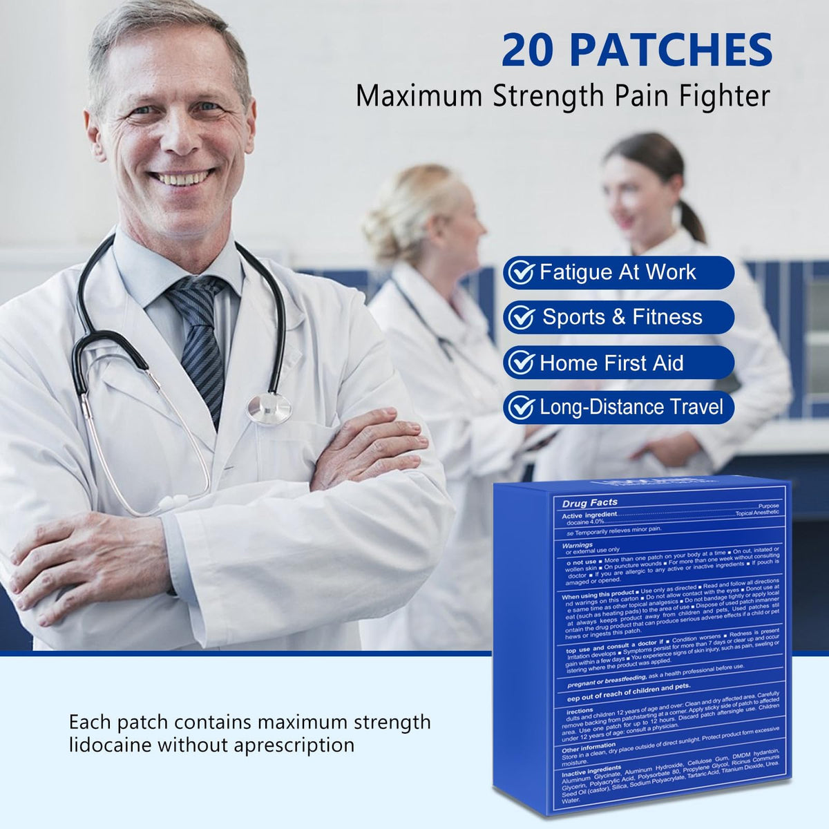 KIbabyDI Professional Lidocaine Pain Relief Patches - 20 Count | 4% Medicated Gel Patches for Targeted Joint & Muscle Comfort | Long-Lasting 12-Hour Relief, Ultra-Flexible Design -lb234 KIbabyDIBuy Supplements Australia
