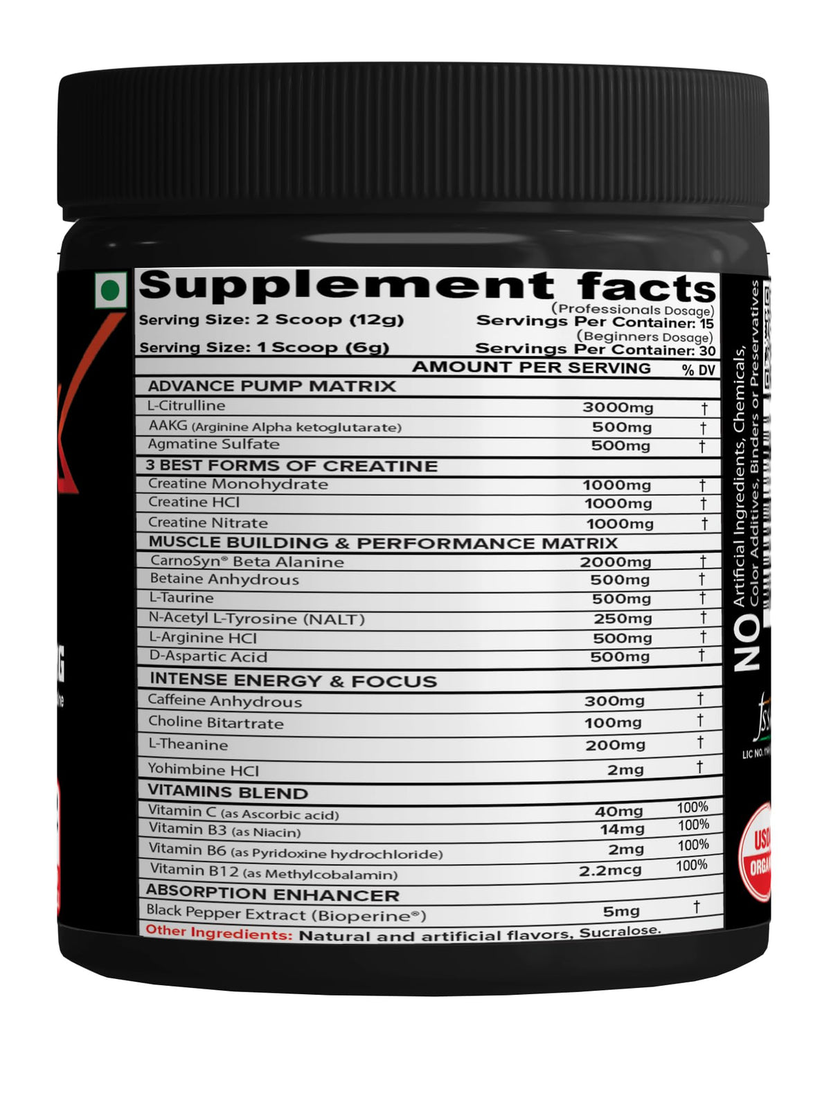NutriJa Weapon-X Pre-Workout Powder with 21 Active Ingredients - 3 Best Forms of Creatine, AAKG, Beta-Alanine, Caffeinated | Pumps, Viens Popping, Energy, Focus & Strength (30 Servings (Pineapple))