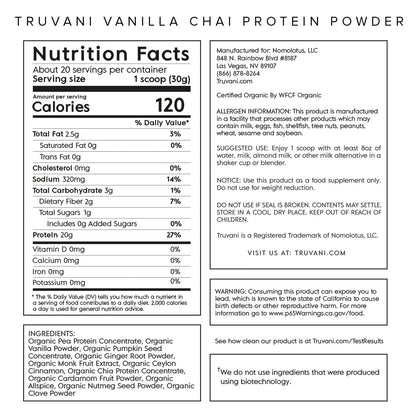 Truvani Organic Vegan Protein Powder Vanilla Chai - 20g of Plant Based Protein, Organic TruvaniBuy Supplements Australia