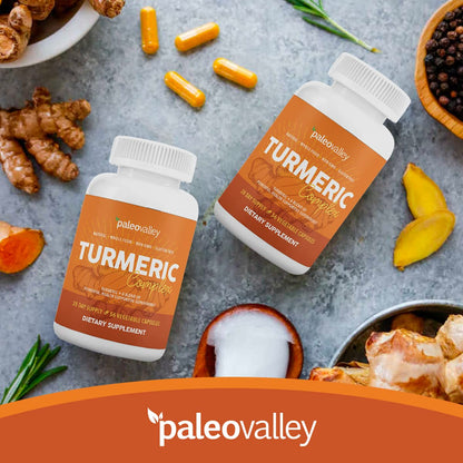 Paleovalley - Organic Turmeric Complex - Full Spectrum Organic Turmeric with Health-Supportive Superfoods - 56 Vegetarian Capsules - Support Joints, Immunity, Brain and Heart Health PaleovalleyBuy Supplements Australia