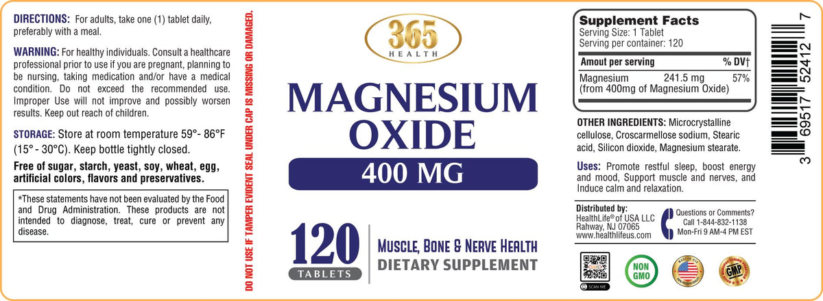 Magnesium 400mg [High Potency] Supplement – Magnesium Oxide for Immune Support, Muscle Recovery, Leg Cramps and Relaxation 120 Tablets-USA Made HEALTH LFEBuy Supplements Australia