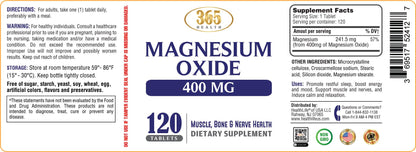 Magnesium 400mg [High Potency] Supplement – Magnesium Oxide for Immune Support, Muscle Recovery, Leg Cramps and Relaxation 120 Tablets-USA Made HEALTH LFEBuy Supplements Australia