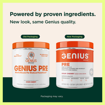 The Genius Brand Genius Pre - Clean Pre-Workout Powder for Energy, Focus & Fitness Support - No Artificial Flavors, Preservatives, or Proprietary Blends - Non-GMO - 20 Servings - Sour Cherry The Genius BrandBuy Supplements Australia