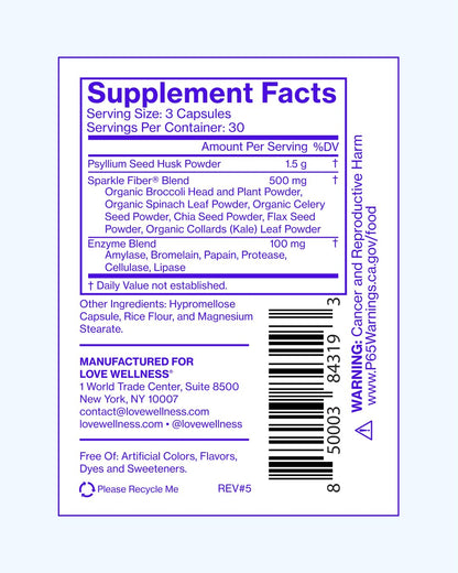 Love Wellness Sparkle Fiber | Fiber Supplement with Digestive Enzymes | Greens Superfood Powder & Psyllium Husk Powder | Promotes Gut Health for Women | Regularity & Bloating Relief | 90 Count Love WellnessBuy Supplements Australia