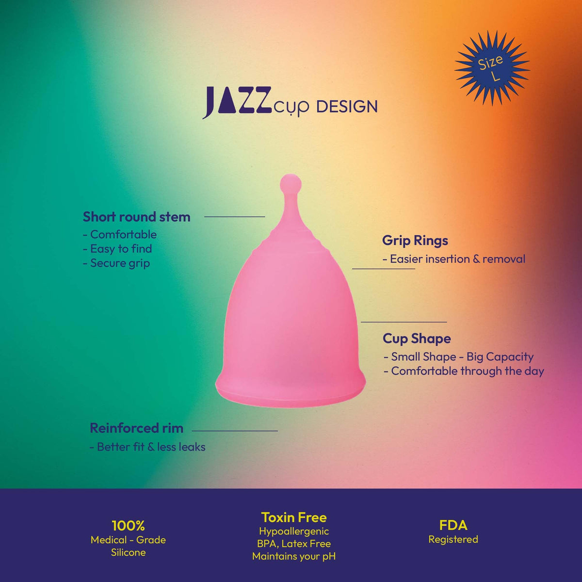 JAZZ Cup Soft Menstrual Cups – with Sterilizer Case & Cotton Pouch – Reusable, 12-Hour Protection JAZZ cupBuy Supplements Australia