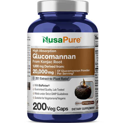 NusaPure Glucomannan 20,000 mg per Serving 200 VCaps (20:1 Extract, BioPerine Non-GMO, Vegan) Konjac Root NusaPureBuy Supplements Australia