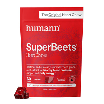Humann SuperBeets Heart Chews, Beet Root Powder Support Energy Supplement, Nitric Oxide and Blood Pressure Support, Grape Seed Extract & Non-GMO