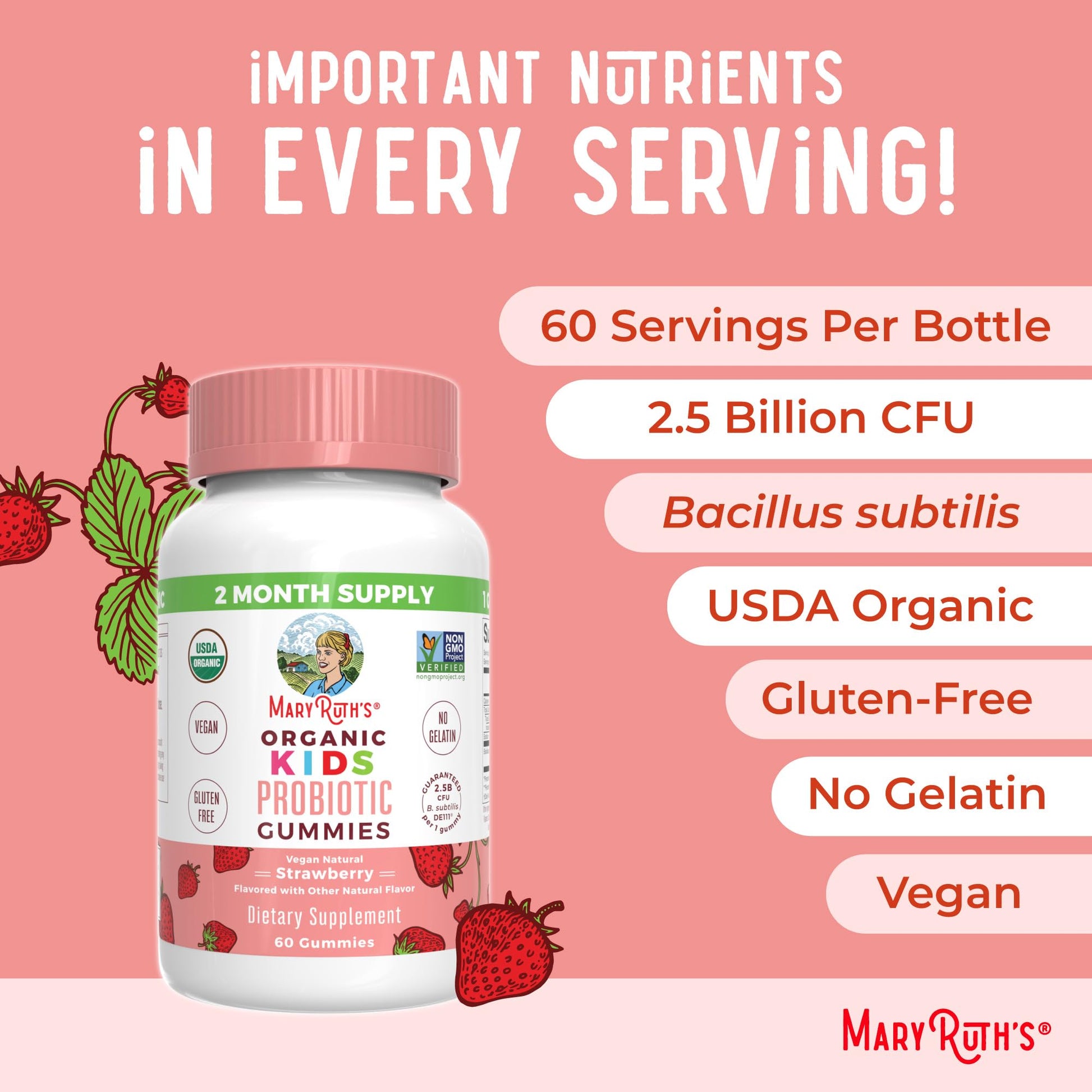 MaryRuth Organics Kids Probiotics for Digestive Health | USDA Probiotic Gummies | 2 Month Supply | Kids Probiotics | Immune Support | Gut Health Supplement | Vegan | Non-GMO | Gluten Free | 60 Count MARYRUTH'SBuy Supplements Australia
