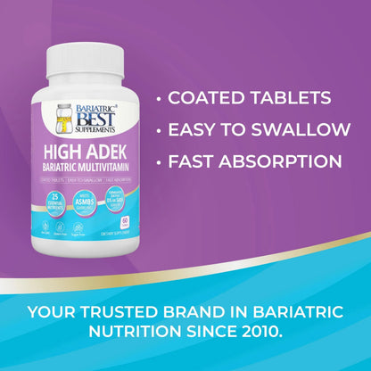 High A D E K Bariatric Multivitamin for Post DS/SADI Surgery, 25 Essential Nutrients for Post-Weight Loss Surgery, 60 Tablets Bariatric Best Supplements